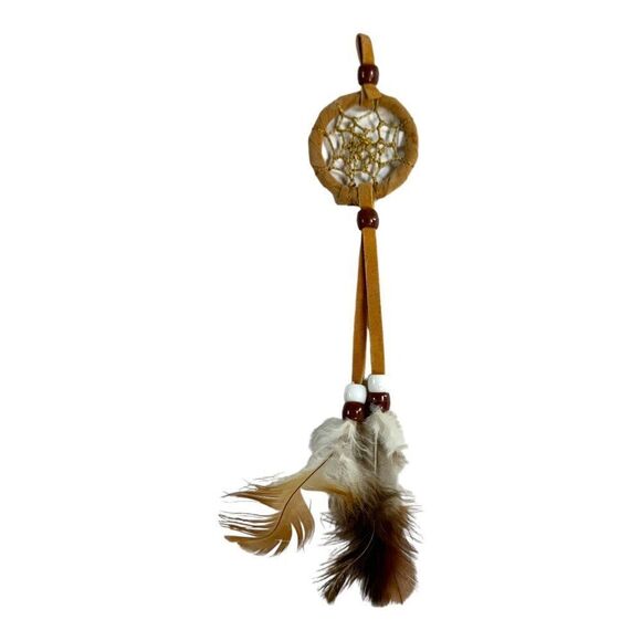 Handmade Mini Dreamcatcher Keychain Car Ornament Feathers & Beads 1.5" Miniature - Picture 1 of 6
